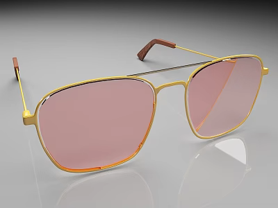 Fashionable Jewelry Style Gold Frame Sunglasses With Pink Lenses And Brown Temple Tips 3d model