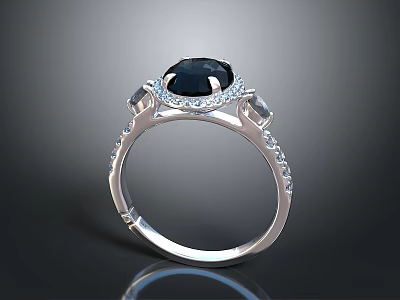 Elegant Silver Ring With Black Gemstone And Small Diamonds Fashion Accessory 3d model