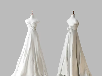 White Strapless Long Dress on Mannequins with Front and Back Views 3d model