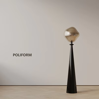 Poliform Floor Lamp With Black Stand And Silver Spherical Shade In Modern Interior 3d model