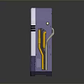 Purple Futuristic Machine With Green Display Yellow Pipes And Hexagonal Panel