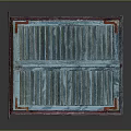 Vintage Wooden Furniture With Louvered Blue Panels And Red Borders