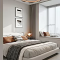 Modern Bedroom Interior Design With Large Bed Nightstand Circular Chandelier And Window