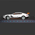 White Sports Car On Circular Display Platform With Blue Lights