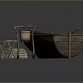 Wooden Boat With Crossed Oars Hanging Bucket Stool And Wicker Basket