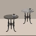 Modern Round Side Tables With Checkerboard And Marble Tops And Metal Bases