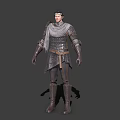 Medieval Fantasy Game Movie Character Wearing Purple Armor With Headscarf Arm Guards And Leg Greaves