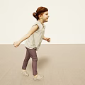 Cheerful Red Haired Girl Running Smiling In Light Gray Top Purple Pants White Shoes
