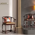 Chinese Traditional Wooden Leisure Chairs With Curved Armrests And Upholstered Seats In Modern House Interior
