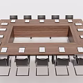 Large Rectangular Wooden Conference Table With Black Chairs And White Notebooks 3d model