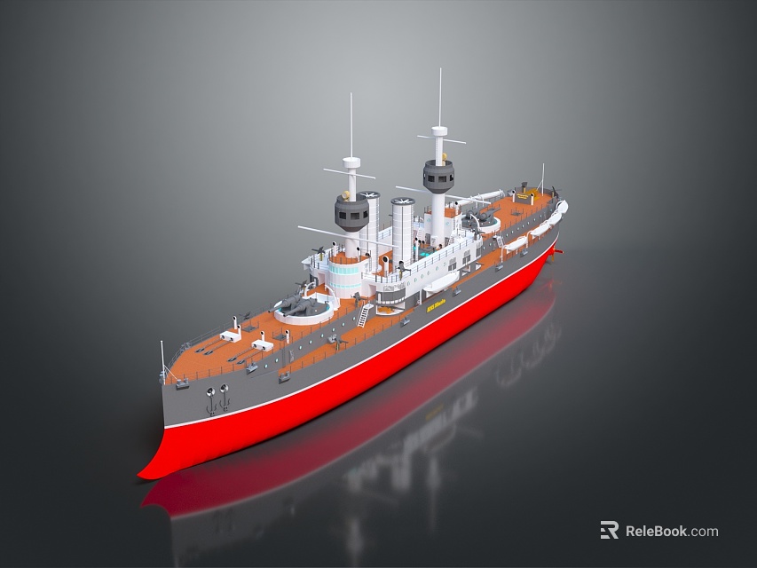 3D Rendered Warship With Red Hull And Deck 3d model 