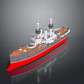 3D Rendered Warship With Red Hull And Deck
