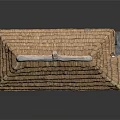 Cartoon Scene Of Small House With Thatched Roof Striped Walls Multiple Windows And Doors
