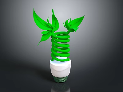 Eco Friendly Lighting Combination With Green Spiral Bulb And Decorative Leaves Design 3d model