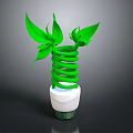 Eco Friendly Lighting Combination With Green Spiral Bulb And Decorative Leaves Design