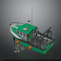 Green and White Fishing Boat with Cabin Deck and Red Buoys