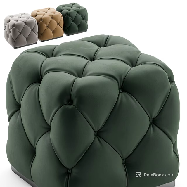 Green Tufted Ottoman with Button Details and Multiple Color Options Modern Living Room 3d model 