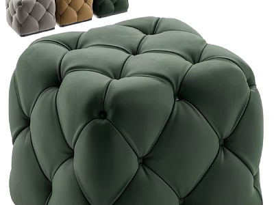 Green Tufted Ottoman with Button Details and Multiple Color Options Modern Living Room 3d model