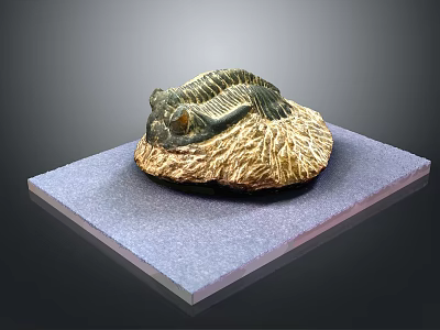 Ancient Fossil Specimen With Detailed Texture On Purple Display Platform 3d model