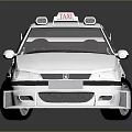 White Taxi Car With Roof Taxi Sign Yellow Sticker And Sporty Black Wheels