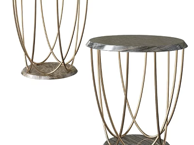 Modern Round Side Table With Gray Marble Top And Gold Metal Frame 3d model