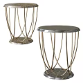 Modern Round Side Table With Gray Marble Top And Gold Metal Frame