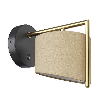 Modern Wall Lamp With Black Base Gold Metal Frame And Beige Fabric Shade 3d model