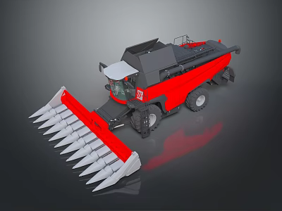 Large Red Combine Harvester With Sharp Cutting Header And Black Farm Machinery Body 3d model