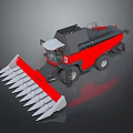 Large Red Combine Harvester With Sharp Cutting Header And Black Farm Machinery Body