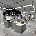 Modern Clothing Store Interior With Hanging Apparel And Marble Display Counters