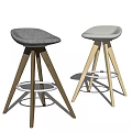 Modern Black and White Bar Stools with Leather Seats Wooden Legs and Metal Footrests