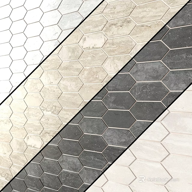 Hexagonal Stone Tiles In Various Colors As Decorative Wall Floor Components 3d model 