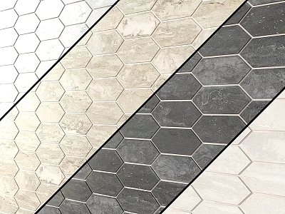 Hexagonal Stone Tiles In Various Colors As Decorative Wall Floor Components 3d model