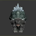Mythical Spiked Turtle With Green Shell And Blue Crystals On Back Open Mouth 3d model