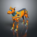 Orange Metallic Robotic Dog 3D Model With Blue Eyes And Mechanical Details