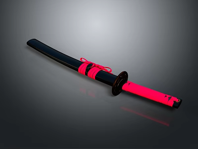 Katana Weapon with Black Scabbard Pink Handle and Modern Straps Design Features 3d model
