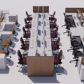Modern Office Workstations With Multiple Desks Computer Monitors And Ergonomic Chairs 3d model