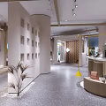 Modern Clothing Store Interior With Clothing Displays Decorative Plants And Lighting Fixtures