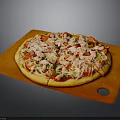 Freshly Baked Pizza with Tomato Ham Bell Peppers and Cheese on Orange Board