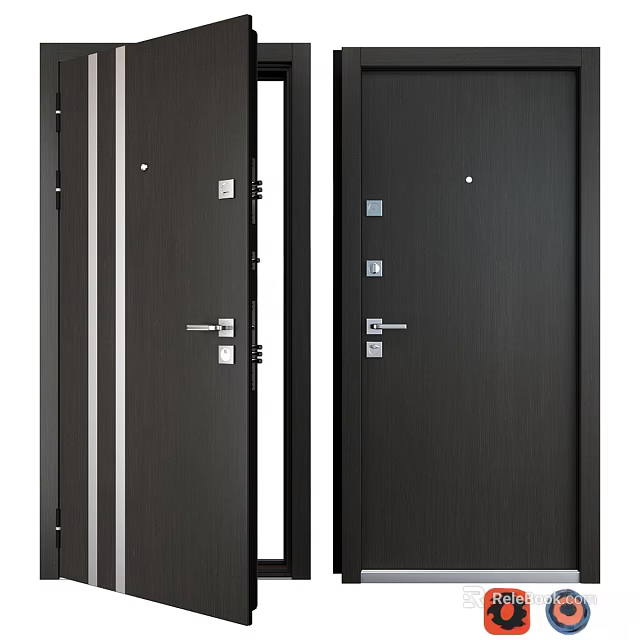 Double Dark Modern Swing Doors With Metal Handles For Home Interior 3d model 