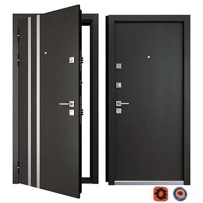 Double Dark Modern Swing Doors With Metal Handles For Home Interior 3d model