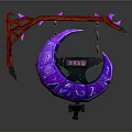 Ornate Fantasy Ring Structure With Purple Runes Red Spiked Bracket And Chains