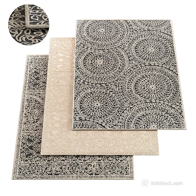 Modern Decorative Square Rugs With Intricate Circular Patterns In Neutral Tones 3d model