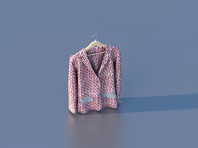 Pink and white checkered coat hanging on a wooden hanger against a blue background 3d model
