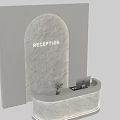 Modern Reception Area With Arched Stone Wall White Curved Counter Laptop And Small Plant