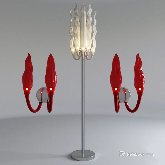 Modern Lighting Combination With Red Wall Lamps And White Ceiling Pendant Design 3d model 