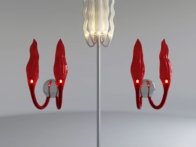Modern Lighting Combination With Red Wall Lamps And White Ceiling Pendant Design 3d model