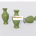 Green Ceramic Vases with Intricate Carvings Two Standing One Lying 3d model
