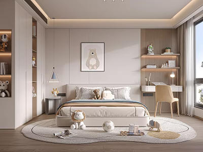 Modern Kids Bedroom With Plush Toys And Cozy Decor 3d model