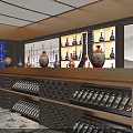 Blue and White Porcelain Specialty Store Interior With Display Shelves Marble Counter And Decorative Mural